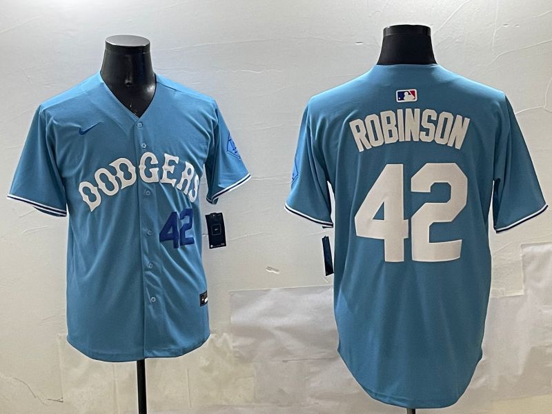 Men Los Angeles Dodgers 42 Robinson Light Blue Joint Name 2025 Nike MLB Jersey style 23